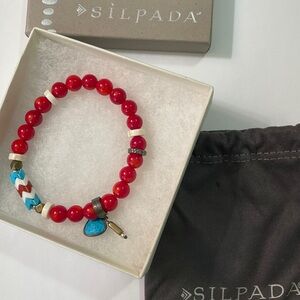 Silpada Bracelet W Box & Pouch Coral Howlite & Silver.